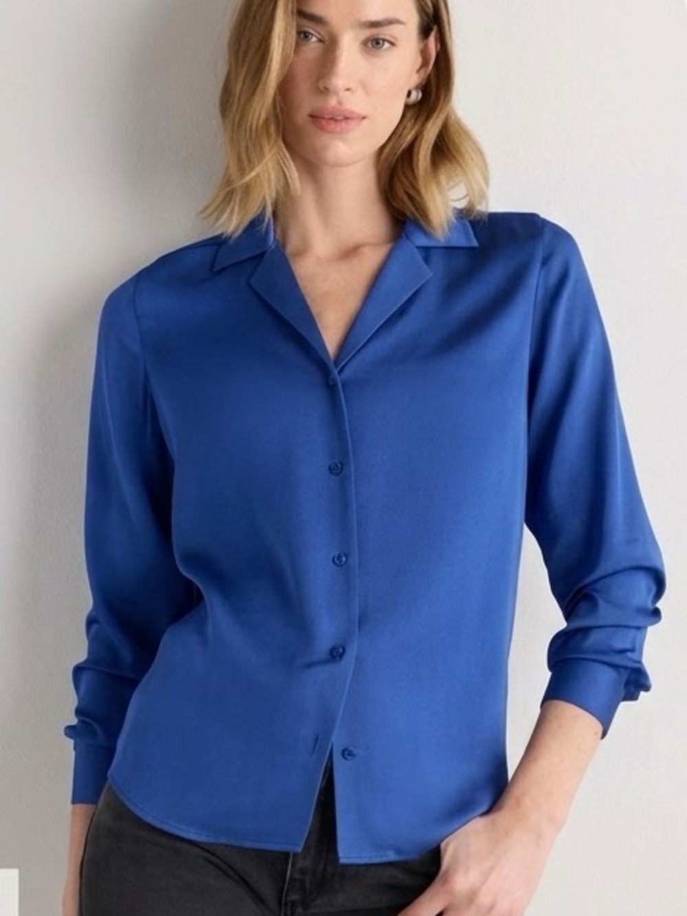 Quince Washable Stretch Silk Notch Collar Blouse Xsmall Limited Edition Blue